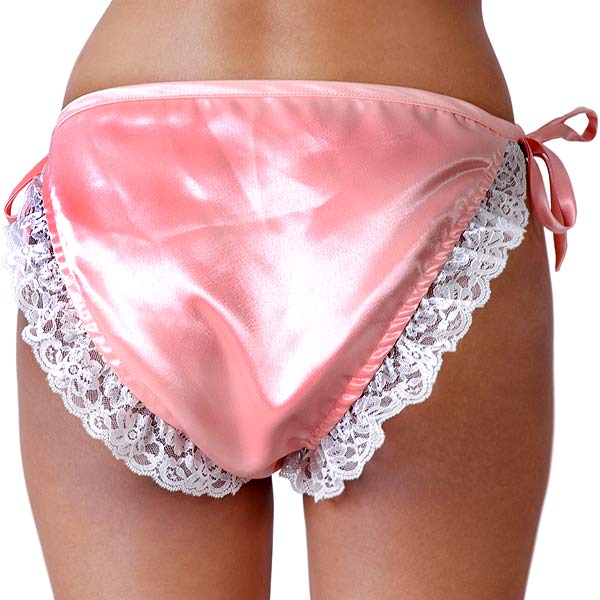 bikini peach satin panties with white lace 3