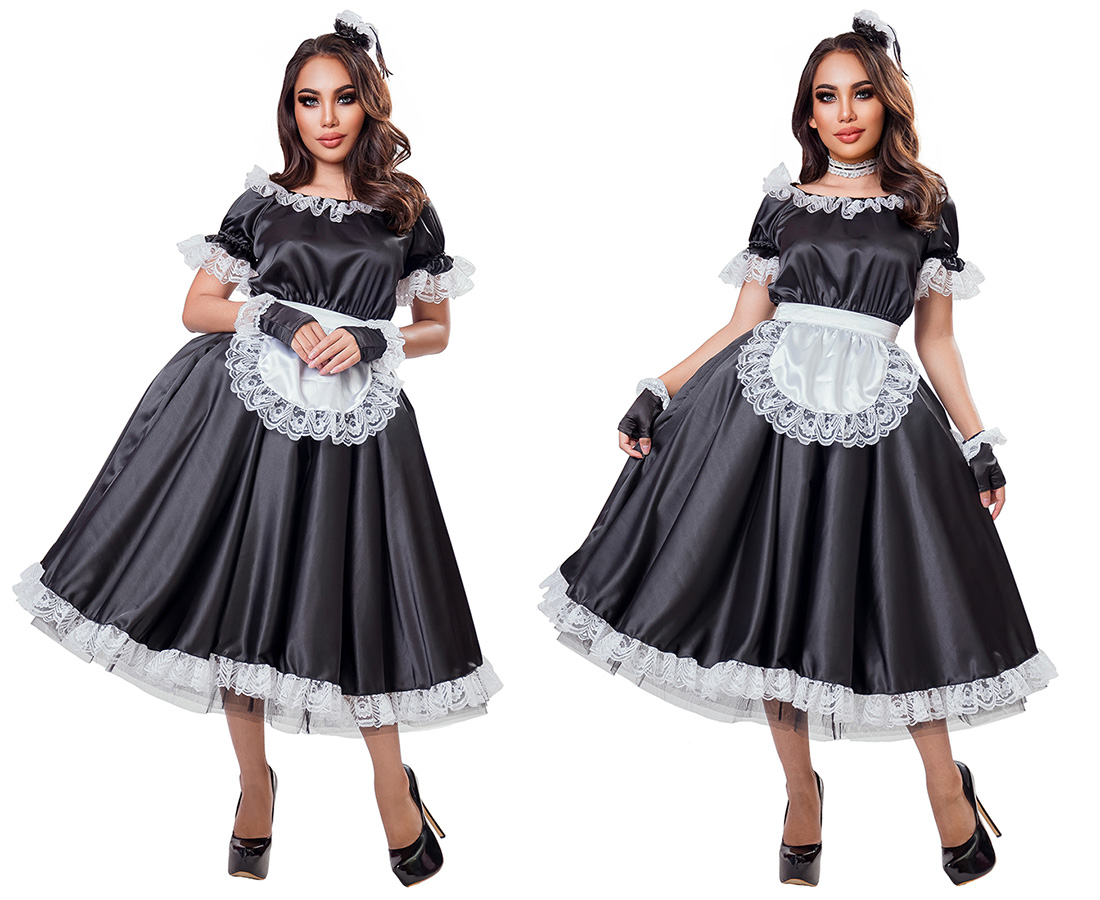 black satin french maid uniform 06